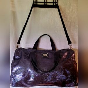 PINK by Victoria Secret Large Black Sequin Weekend Duffle Bag